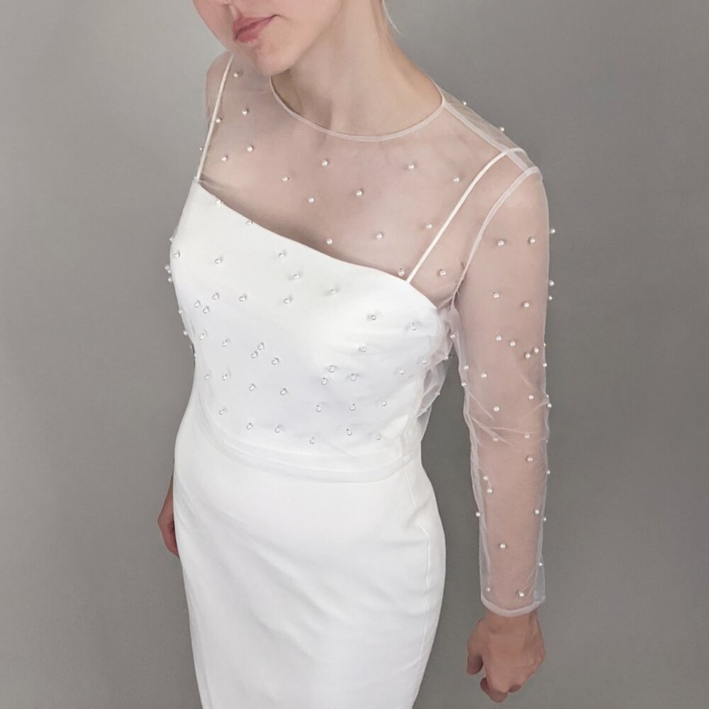 NWOT Sheer Bridal Pearl Top